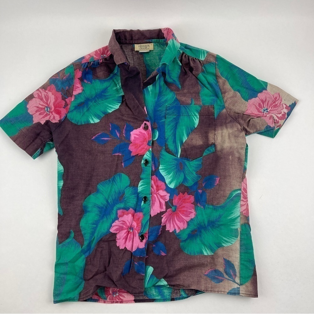 Jessica Scott Button Up Shirt Womens Black Green Floral